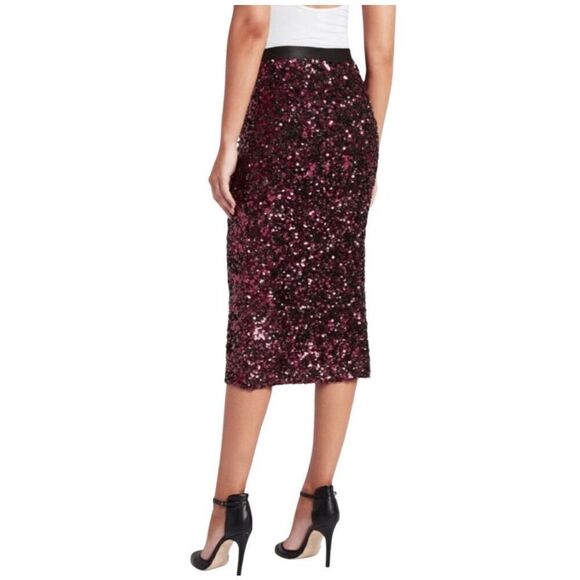 Rebecca Taylor NWT plum stretch sequin midi pencil skirt size XS - Picture 2 of 14